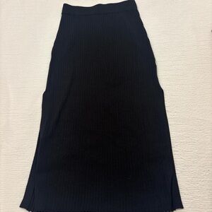 Black Ribbed Knit Midi Skirt - Women
